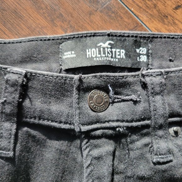 Hollister Co Mens Black Advanced Stretcd Distresses Shinny Jeans Size 28/30 - Picture 2 of 6